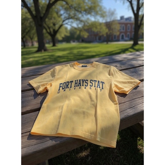 Fort Hays State University Tigers Yellow MV Sport T Shirt Men's Size Medium - Picture 2 of 5